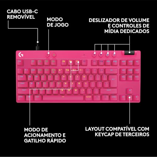 Teclado Gamer Com Fio Logitech G PRO X TKL RAPID com layout US, Switches Magnético- analógicos, Modo