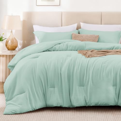 Image of Love's cabin Aqua Queen Comforter Set, 3-Piece Prewashed Bed Set with 1 Comforter (90 x 90 in) & 2 Pillowcases, Lightweight & Breathable for All Seasons