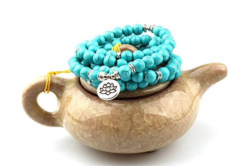 GVUSMIL 108 Mala Beads Wrap Bracelets for Yoga Charm Natural Gemstone 8mm Turquoise Wrap Bracelet
