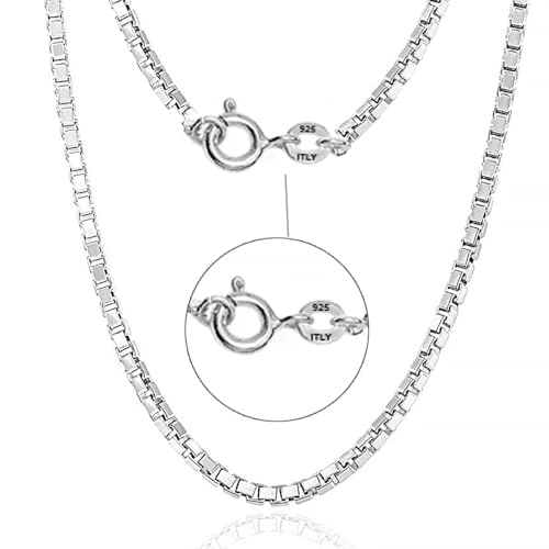Image of LeCalla Solid 925 Sterling Silver Chain Necklace, 2 MM Italian Box Chain Necklace for Women 18 Inches
