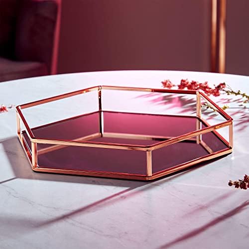 Beautify Copper Mirror Tray - Mirrored Tray - Decorative Tray - Display Tray - Perfume Tray - Makeup Tray - Cosmetic Tray - Mirrored Glass Tray Rose Gold Effect
