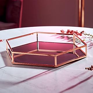 Beautify Copper Mirror Tray - Mirrored Tray - Decorative Tray - Display Tray - Perfume Tray - Makeup Tray - Cosmetic Tray - Mirrored Glass Tray Rose Gold Effect