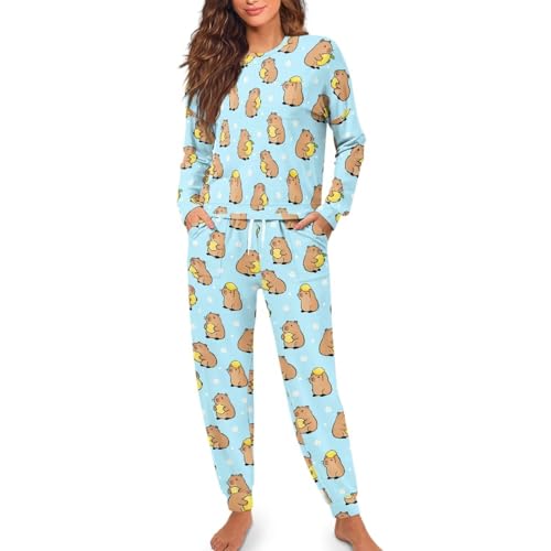 Image of Women's Pajamas Set Soft 2 Piece Loungewear Long Sleeve Pj Set Matching Sleepwear with Pockets for Women Plus Size