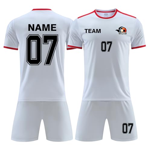 LAIFU Personalized Soccer Uniform for Men Women Custom Soccer Jersey and Shorts Boys and Girls (White, One Size)