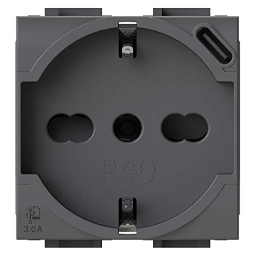 Prise Schuko P40 avec USB 3A et Type C compatible Bticino LivingLight Anthracite - 2