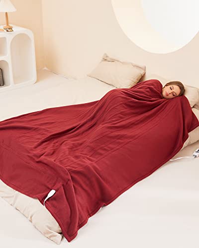 Heated Blanket 62 X 84 Inches Double Sided Soft Fleece Electric Blanket Twin Size Machine Washable Fast Heating With 4 Heating Levels & 10 Hours Auto Off, Home Office Use, Red #TOP1