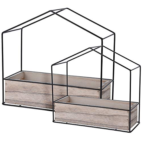 URBNLIVING Industrial Retro Vintage 2 Piece House shaped Metal Wood Shelf Home Decor Set
