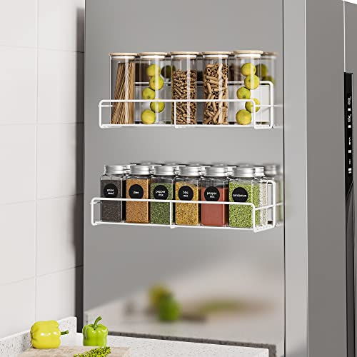 Image of 2 Pack White Magnetic Spice Rack Organizer, Space Saver for Refrigerator and Whiteboard, Metal Fridge Shelf for Kitchen and Classroom
