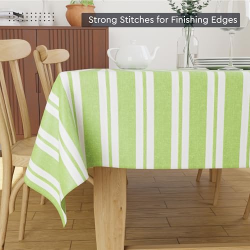 Image of Encasa XO Cotton Rectangular Table Cloth for 4 to 6 Seater | (142x180 cm) | Franca Lime Stripes | Dining Tablecloth for Decoration