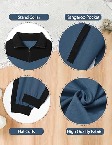 Boys Clothes Solid Color Block Kid Boys' Clothing Sets Stand Collar Half-Zip Sweatsuit 2pcs Outfits with Pocket 6-12y
