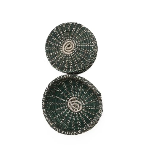 Image of Saras Aajeevika 4.5 Inch Set of 4 Handcrafted Pine Needle Round Coasters Green Natural Handmade Tea & Coffee Cup Coaster Set Table Protector Mats for Home, Office, Dining Table & Kitchen Decor