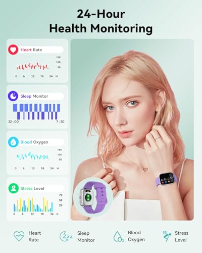 Image of Quican Smart Watches for Women, Compatible for iPhone and Android Phones | 1.8 inch Fitness Tracker Watch, Waterproof, Calling, Heart Rate /Sleep Monitor, Alexa, Gifts for Women, Silicone Band, Purple