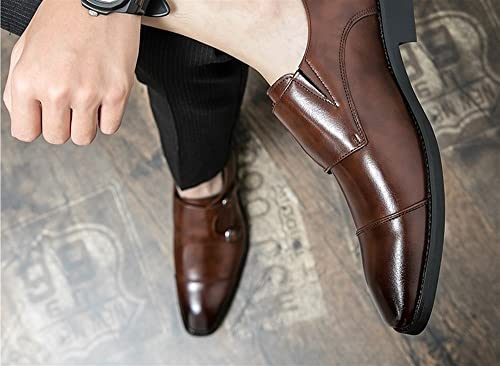 Oxford Shoes for Men Slip On Double Monk Strap Burnished Toe Faux Leather Rubber Sole Anti-Slip Block Heel Resistant Non Slip Casual(Brown,10 M US)3