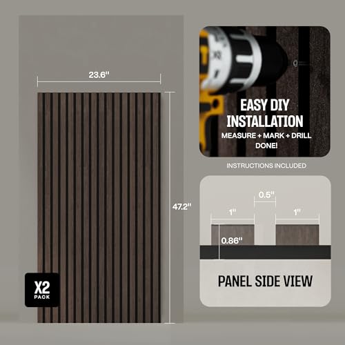 Image of 2-Pack Wood Panels for Wall - Acoustic Wood Slat Wall Panels, Soundproof Wooden Paneling for Interior Decor
