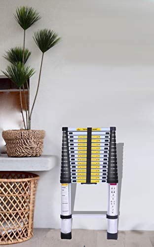 15.5 FT Aluminum Telescopicing Ladder, Extension Ladder, Extendable Ladder with Spring Loaded Locking Mechanism, 330 Pound Capacity (15.5 Feet)