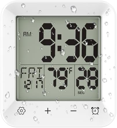 digital shower clock on bathroom wall with 2.95-inch LCD