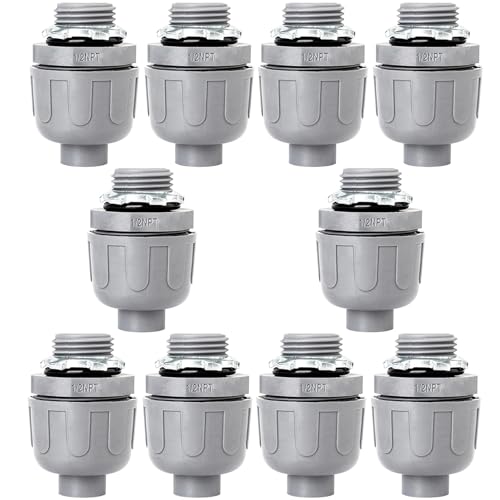 Feotech 1/2 Inch Liquid Tight Connector - 10 Pack PVC Electrical Conduit Fittings 180 Degree Straight Flexible Connectors for Home, Kitchen, and Bathroom Conduit Connector