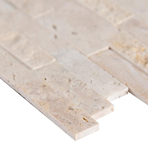 Peel & Stick Ivory Cream Light Travertine Honed And Split Face Mix Brick Pattern Wall Adhesive Diy Mosaics Tile For Kitchen Backsplashes, Wall Fireplace Tile(15) #TOP3