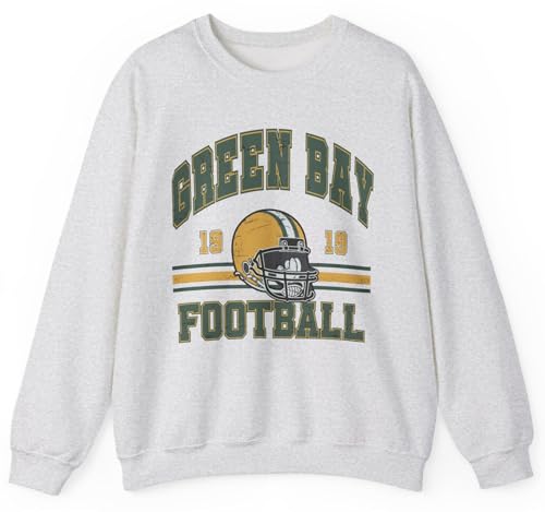 KLATCH Vintage Green Bay Football Sweatshirt for Men and Women Distressed Green and Gold Game Day Crewneck Sweatshirt Light Grey (US Alpha Large Regular Regular)