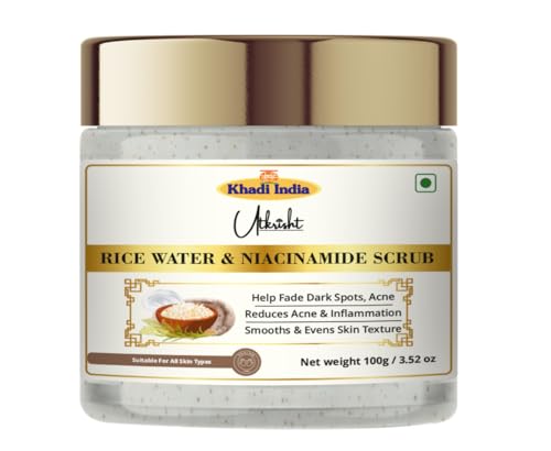 Image of Khadi Rice Water & Niacinamide Face Scrub 100 gm | Refreshes, Brightens & Even Out Skin | Minimizes Pore & Dark Spots for Glowing Skin | All Skin Types | Exfoliating Scrub for Men & Women