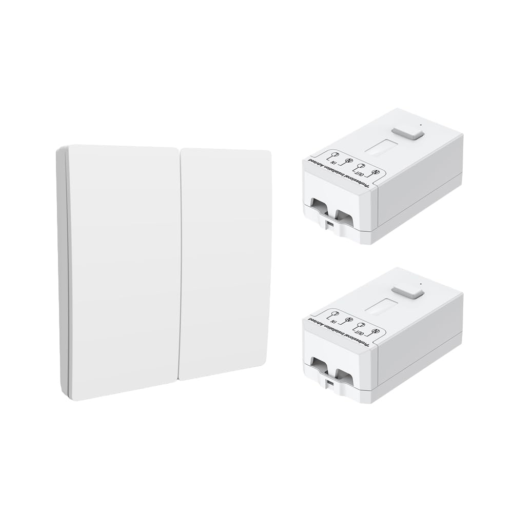 ENERJ 2 Gang Wireless Kinetic Switch, White with 2 Non Dimmable 5A RF Receiver Eco Range
