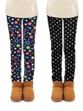 Ruisita 2er-Pack Winter-Leggings für Mädchen, warme Dicke Leggings mit Fleece-Futter für Kinder, knöchellange Bedruckte Stretchhosen