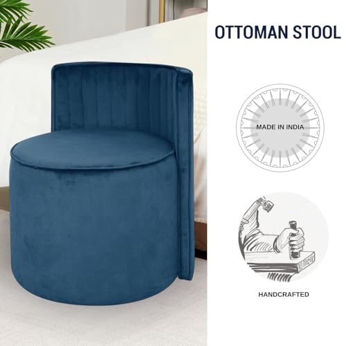 Image of Velvet OttomanPouffes for Sitting with Backrest | Puffy Stool for Living Room | Puffy Dressing Table Stool for Home Decor, Office (Blue)