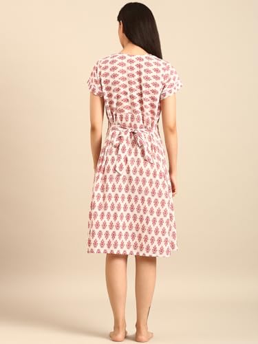 Image of Rupa Jon Aishwarya Women Short Printed Nighty in Premium Cotton Blend Fabric, Midi Length, Night Dress, Three-Fourth Length for Comfortable Everyday Wear
