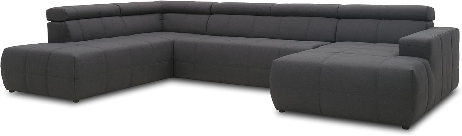 DOMO. collection Divano Brandon, paesaggio con schienale a forma di U, angolo imbottito, 359 x 228 x 80 cm (larghezza x profondità x altezza), grigio scuro