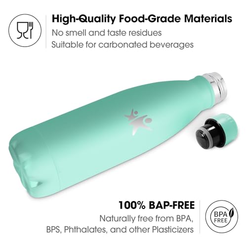 KollyKolla Borraccia Termica, 500ml, Termos senza Perdite, Bottiglia Acqua in Acciaio Inox, Sottovuoto a Doppia Parete, Borraccia Bambini per Sportiva, Scuola, Palestra, Viaggi - Blu Verde - Immagine 2