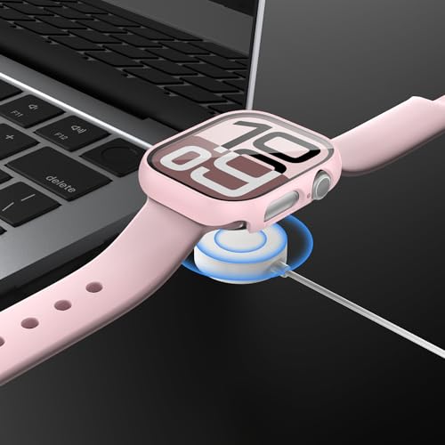 Image of JZK 2 Pack Case with Tempered Glass Screen Protector for Apple Watch Series 11(2025) Series 10 42mm,Slim Guard Full Coverage Hard PC Ultra-Thin Cover for iWatch 11 /10 42mm Accessories,Pink+White