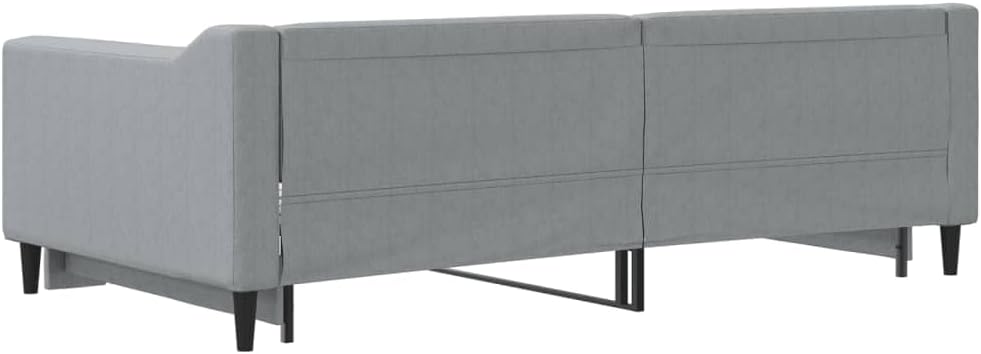 Daybed with Trundle Light Grey Fabric Upholstery Sturdy Platform Bed Frame for Bedroom and Guest Room Modern Minimalist Design Easy-Assembly Durable Foundation with Slatted Mattress-Support
