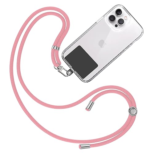 TBOC Cordón Correa Cuerda Universal [Rosa] Colgar Funda Teléfono Móvil en Cuello - Cinta Cadena Colgante con [Parche Negro] de Plástico - Colgador Lanyard Regulable con Enganche Llavero