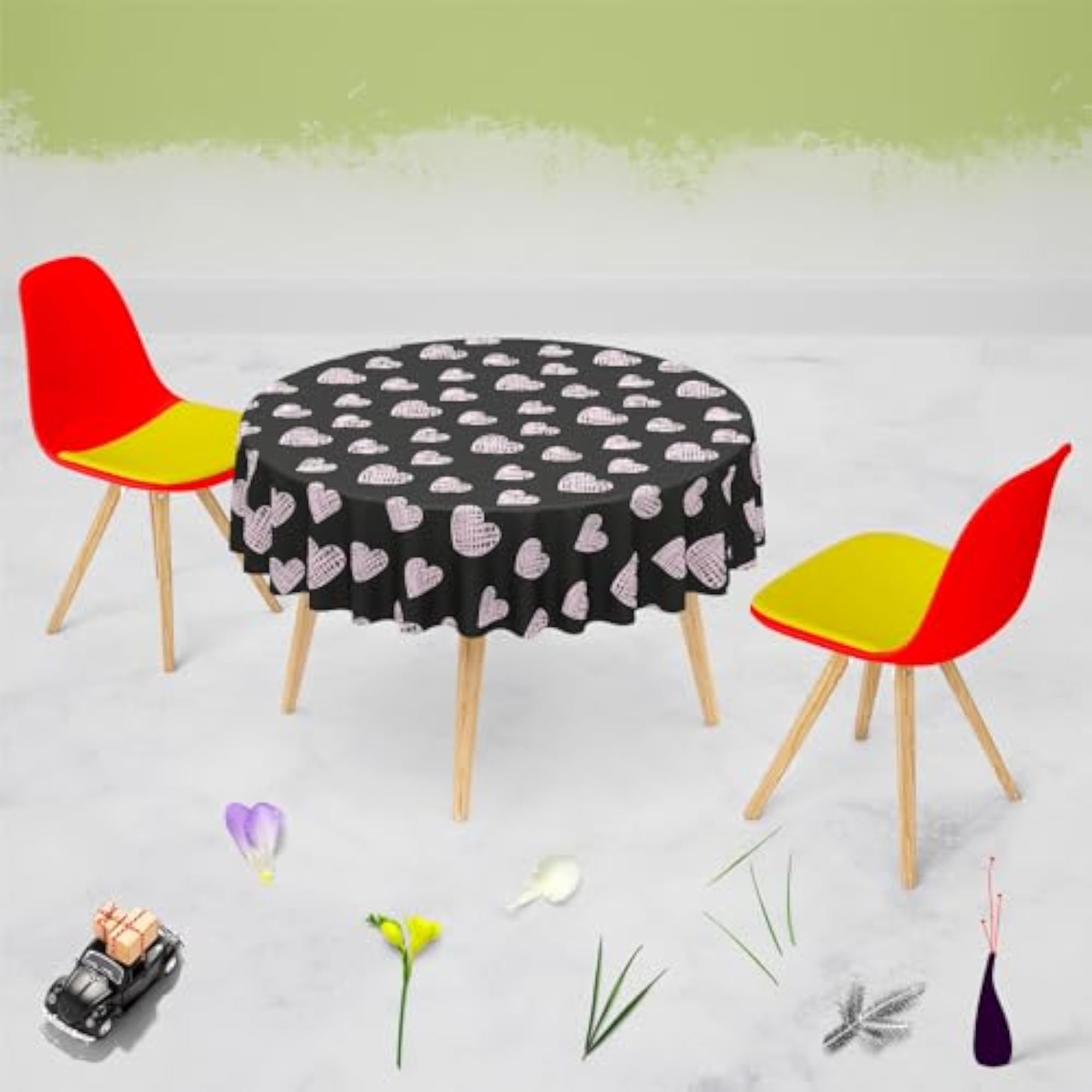 Blissful Hearts Cotton Canvas Table Cloth Cover for Dining