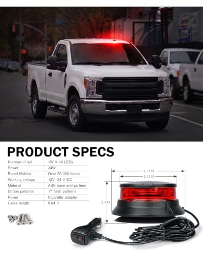 Image of Xprite LED Visibility Beacon Light, 4.5 Inch Super Bright Forklift Roadside Caution Lights with Magnetic Base, 12-24V for Construction Truck, Utility Vehicle, Tractor, Golf Carts-R