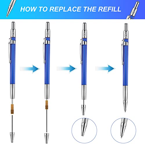 2 Pcs Welder Pencil With 12 Pcs 2.0 Mm Round Silver Refills Metal Marker Mechanical Pencils With Built In Sharpener For Construction Workers, Metal Work, Welders (Blue, Red, Silver) #TOP2