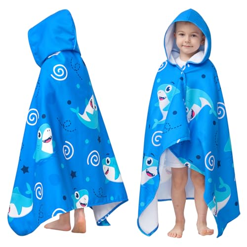 UOMNY Shark Hooded Towels for Kids Soft Kids Beach Towel 30 x 50 for 3-10 Years Boy Hooded Bath Towel Toddler Bath Towels