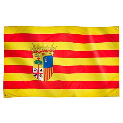 Runesol Bandera de Aragón, 91x152cm, 3ft x 5ft, Bandera Aragonesa, 4 Ojales, Ojal en las Esquinas, La Cruz de San Jorge, España, Banderas Premium, Exterior, Colores Vívidos, Día de la Constitución