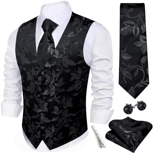 Image of Barry.Wang Formal Men Flower Vest Paisley Jacquard Silk Ties Suit Waistcoat Set Wedding 5PCS