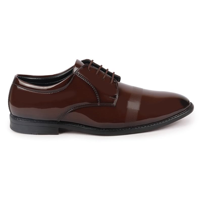 Image of FAUSTO Men's Patent Leather Party Formal Textured Strip Lace Up Shoes