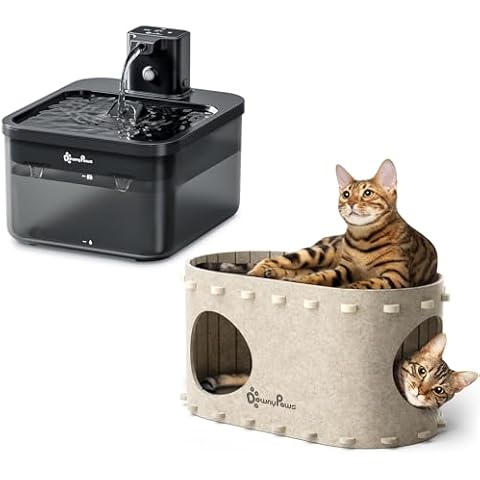 DownyPaws Wireless Cat Water Fountian Black and Cat House for Indoor Cats Cream Cover