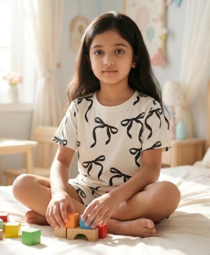 Image of ANTHRILO Sleepwear Shorts Set for Girls| Material: 100% Pure Cotton | Fabric: Skin-Friendly, ensuring a Soft Touch on Delicate Skin| Fit: Regular |Age Range: Suitable for Girls Aged 0-14 Years