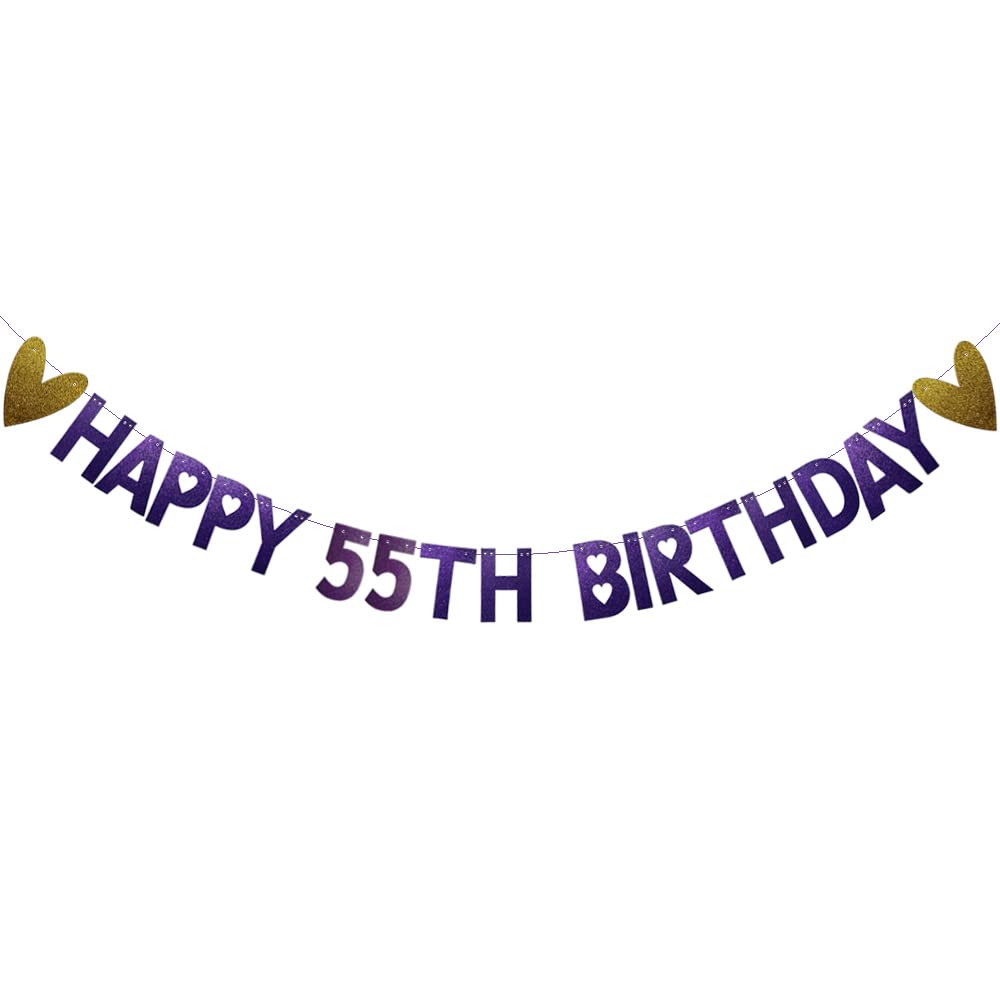 Banderole 55e anniversaire violette pailletée guirlande de fête 55 ans Betteryanzi