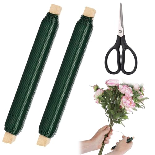 2 Stück Blumendraht auf Holzwickel, 0.7mm x 40 m Pflanzenbinder, Gartendraht, Grün Pflanzendraht, Dicke Gartendraht Kunststoffummantelt, Pflanzendraht Gummiert, 40M weiche Pflanzendrehbinder-Drähte