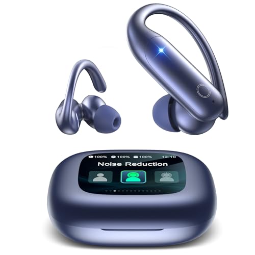 Image of LEEMC Wireless Earbuds, Bluetooth Headphones 6.0, Ear Buds with Touch Screen, ANC ENC Noise Cancelling, 40H Bass Stereo Sound Over-Ear Earphones for iOS, Android, Sports, Workout，Darkblue