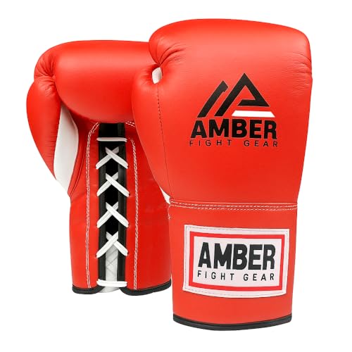 Premium All-Leather Professional Fight Gloves Padded, Pre-Curved, Safety-Focused Design with Layered Foam and Attached Thumb, Stylish Red, 12oz Size for High-Performance Combat