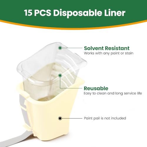 Image of VOOMEY 15PCS Paint Pail Liners, Plastic Disposable Bucket Liner Set for Paint Cups,Holds Up to A Quart of Paint or Stain(Only Applicable to VOOMEY 4 inch Handheld Paint Cup)
