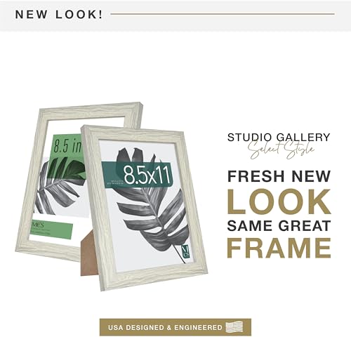 MCS Studio Gallery 8.5x11 Picture Frame Gray Woodgrain, Rectangle Photo Frame for Photos, Posters & Art Prints & Easel for Tapletop Display (2-Pack)