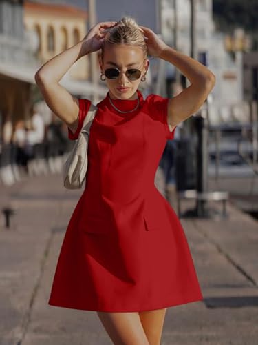 Image of DAAWENXI Women's Sexy Mock Neck Cap Sleeve Mini Dress Summer Bodycon Club Party Dresses