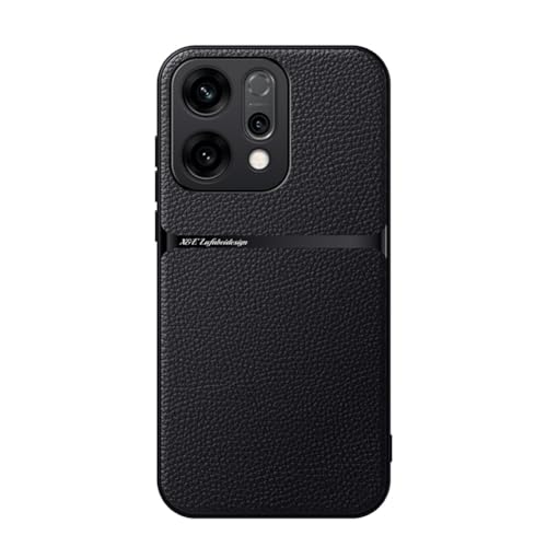 Kepuch Case Compatible for Oppo Reno 14 - Litchi Grain Magnetic Holder Built-in Metal Plate Cover Bumper - Black